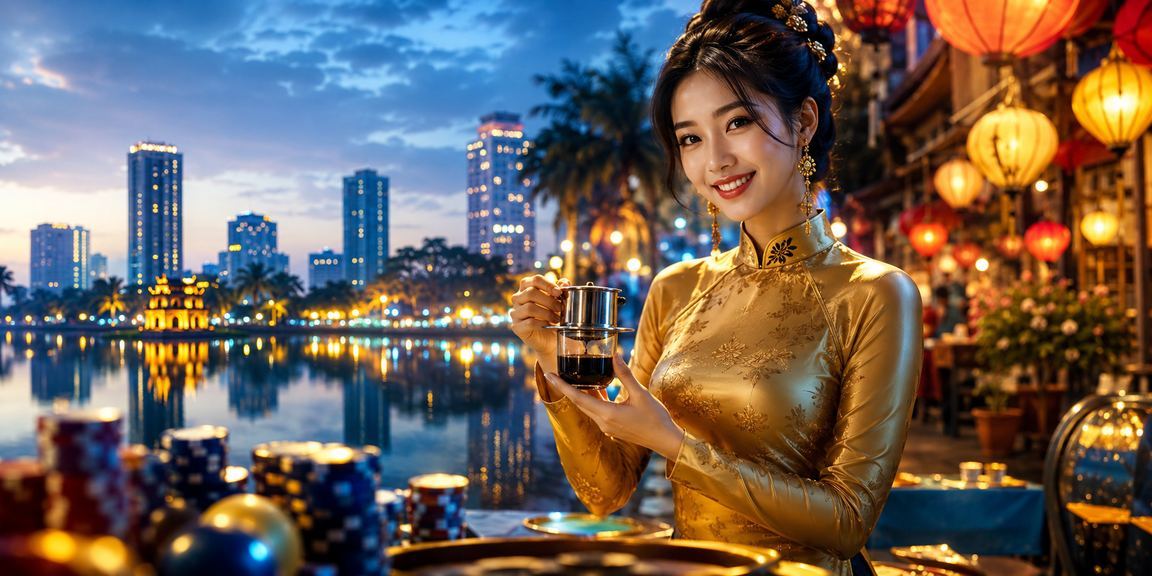 Không khí giải trí casino sống động tại Hà Nội với người chơi mặc áo dài truyền thống Việt Nam