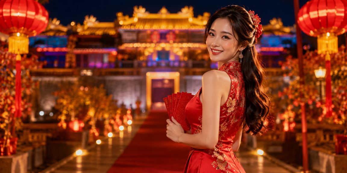 Phong bao đỏ may mắn và đèn lồng Huế gợi không khí lễ hội nhận thưởng theo mùa