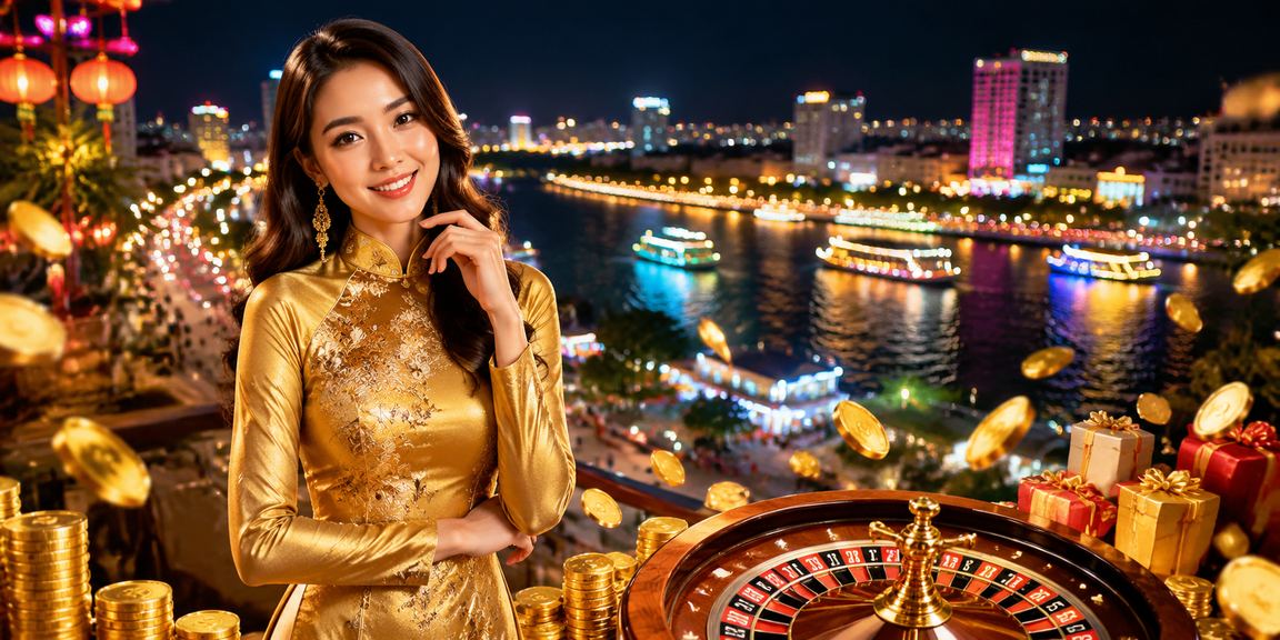 Không gian cá cược casino Việt Nam với ánh đèn lung linh về đêm
